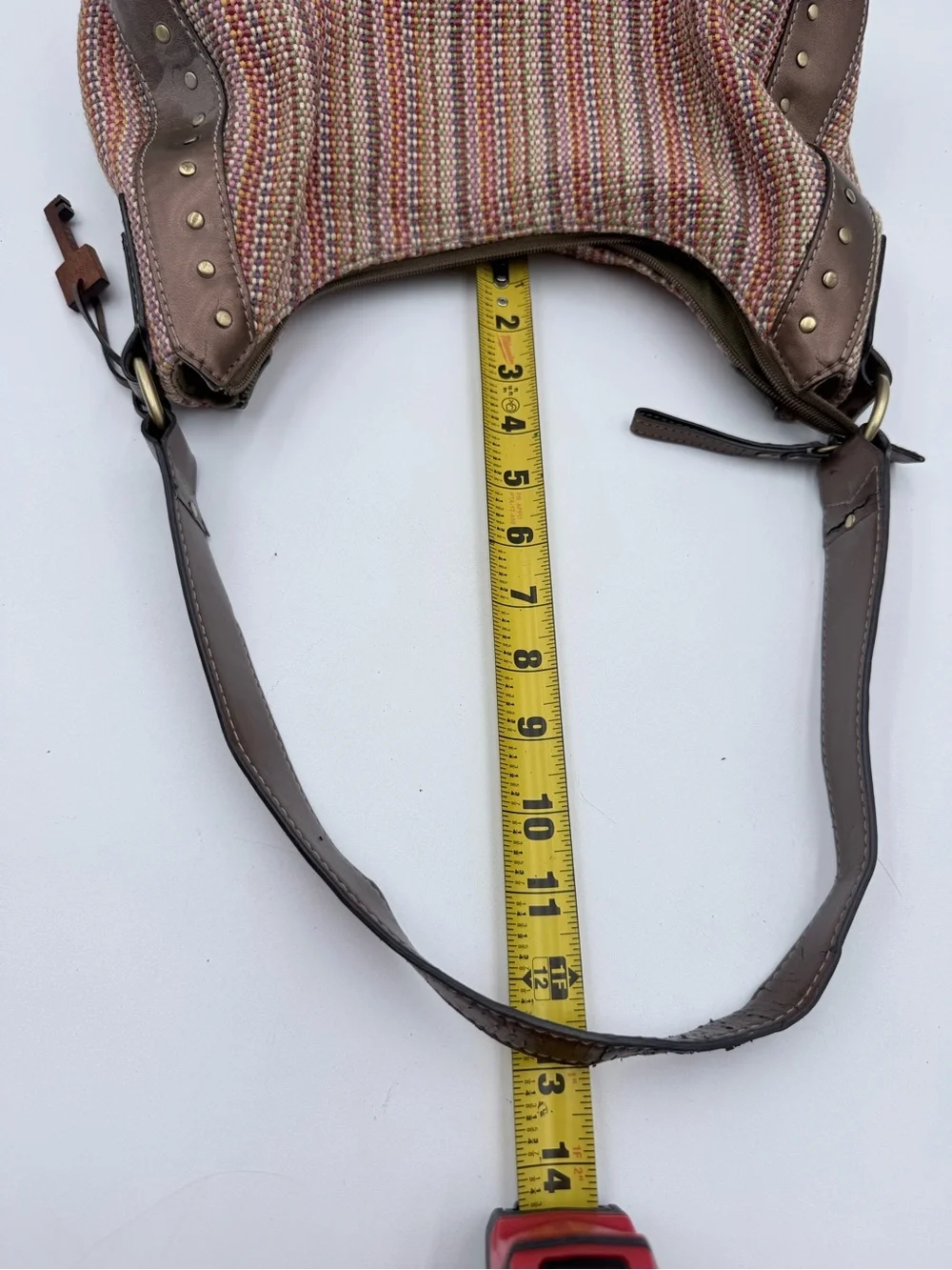 Vintage Y2K Fossil Woven Hobo Shoulder Bag Colorful Tweed Boho with Key